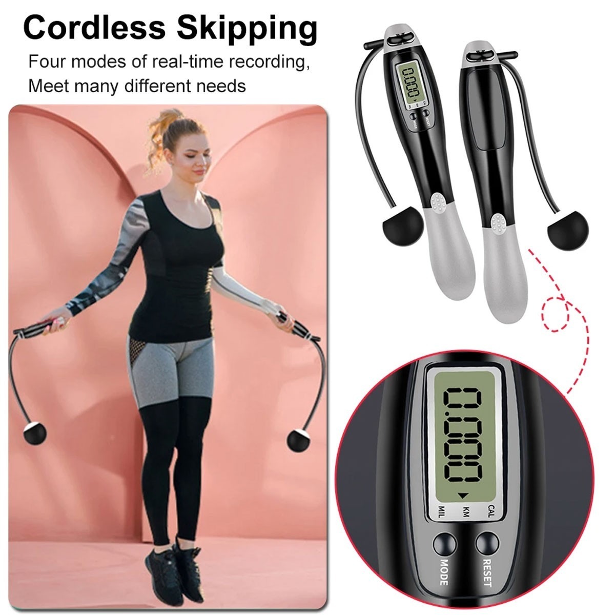 Cordless Skipping Rope Ropes Smart Screen With Weighted For Sports Fitness - Image 3