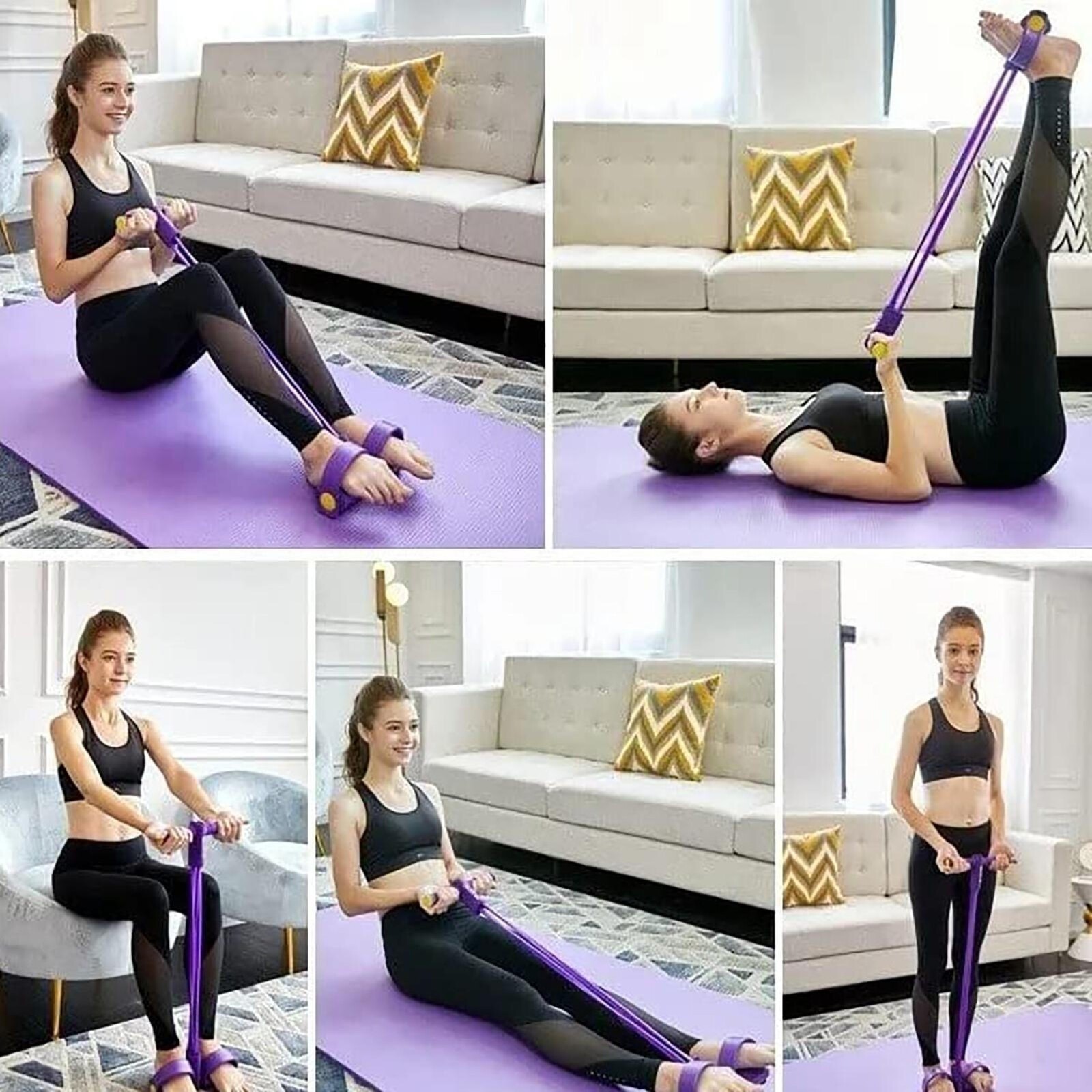 Multi-Function Tension Rope 6Tube Gym Fitness Foot Pedal Exerciser Pull Band New - Image 3