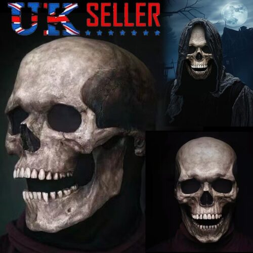 Skull Mask – Full Head Latex Halloween Mask with Moving Jaw