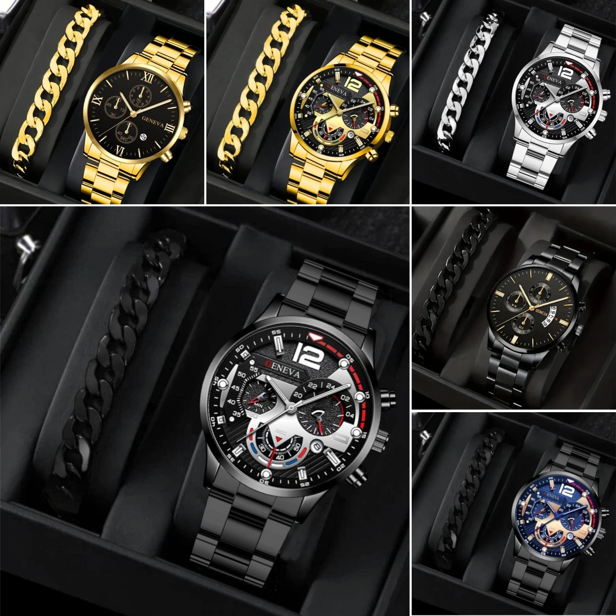2pcs Men's  Watch and Bracelet Set - Steel Strip, Business Style