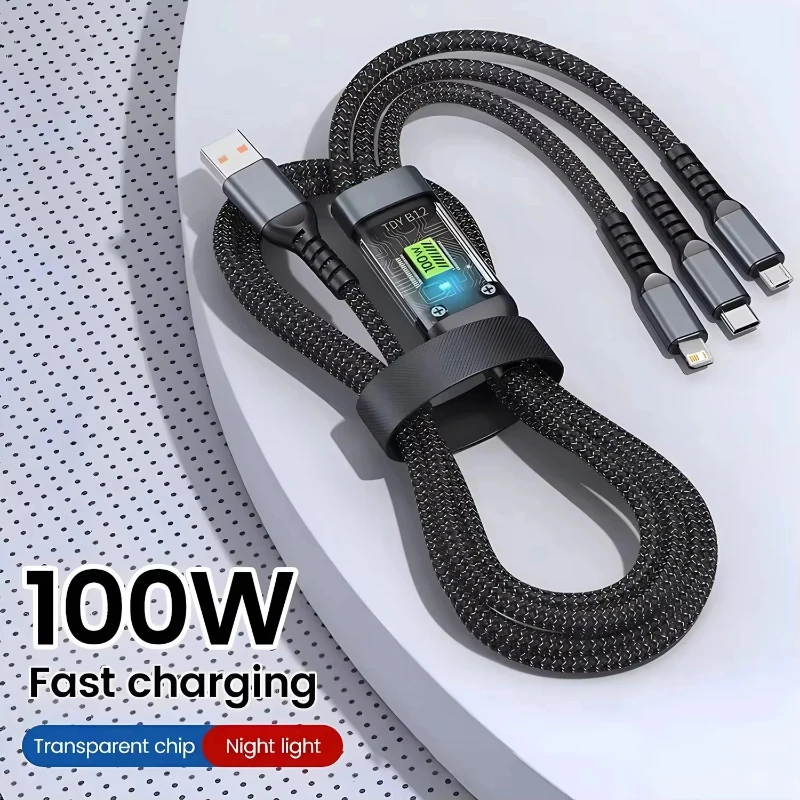 Transparent Luminous Data 3-in-1 Charging Cable