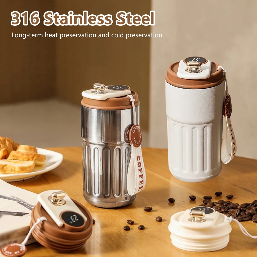 Smart Digital Thermal Bottle - Stainless Steel Insulated Coffee Mug, 450ml