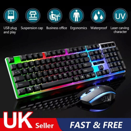 Gaming Keyboard and Mouse Set – RGB LED Backlit USB for PC & Laptop