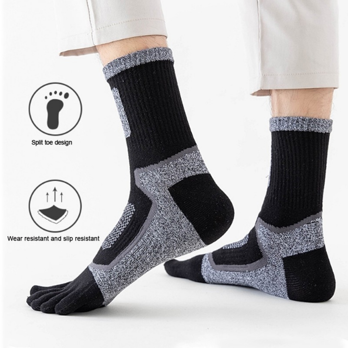 Mens Toe Socks 5 Pairs - Athletic Running Finger Toe Socks