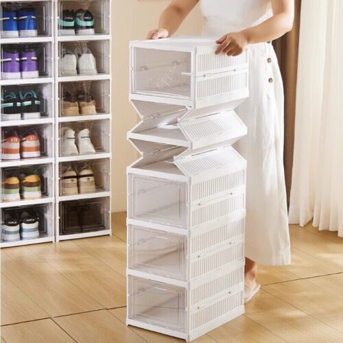Stackable Shoe Storage Box - 6 Tier Foldable Plastic Organiser