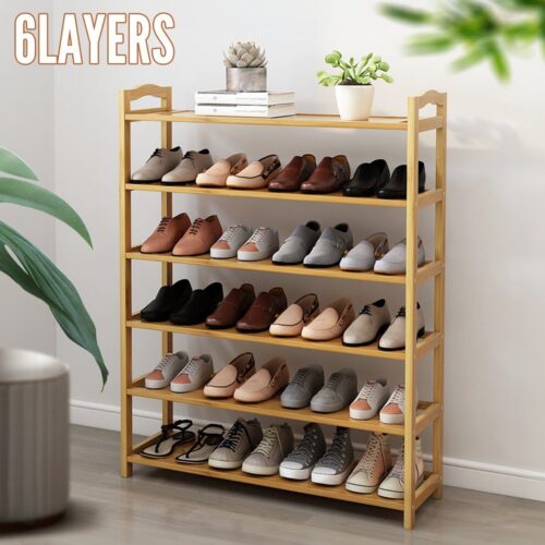 6 Tier Bamboo Shoe Rack - 107 x 67 cm Shoe Storage Shelf