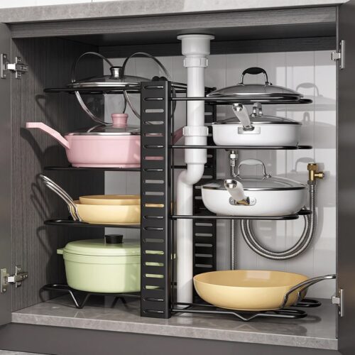 Pan Organiser Rack - 8 Tier Adjustable Carbon Steel Pot Storage