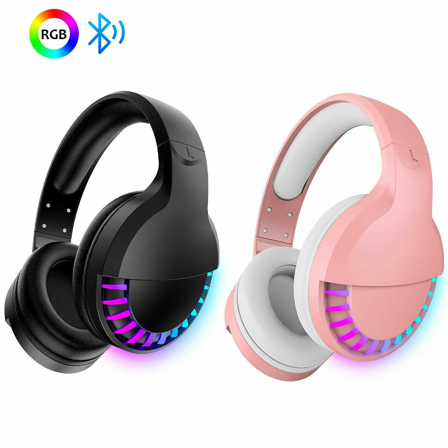 Wireless Bluetooth Gaming Headset – Over-Ear Hi-Fi Stereo with RGB Lights & Mic