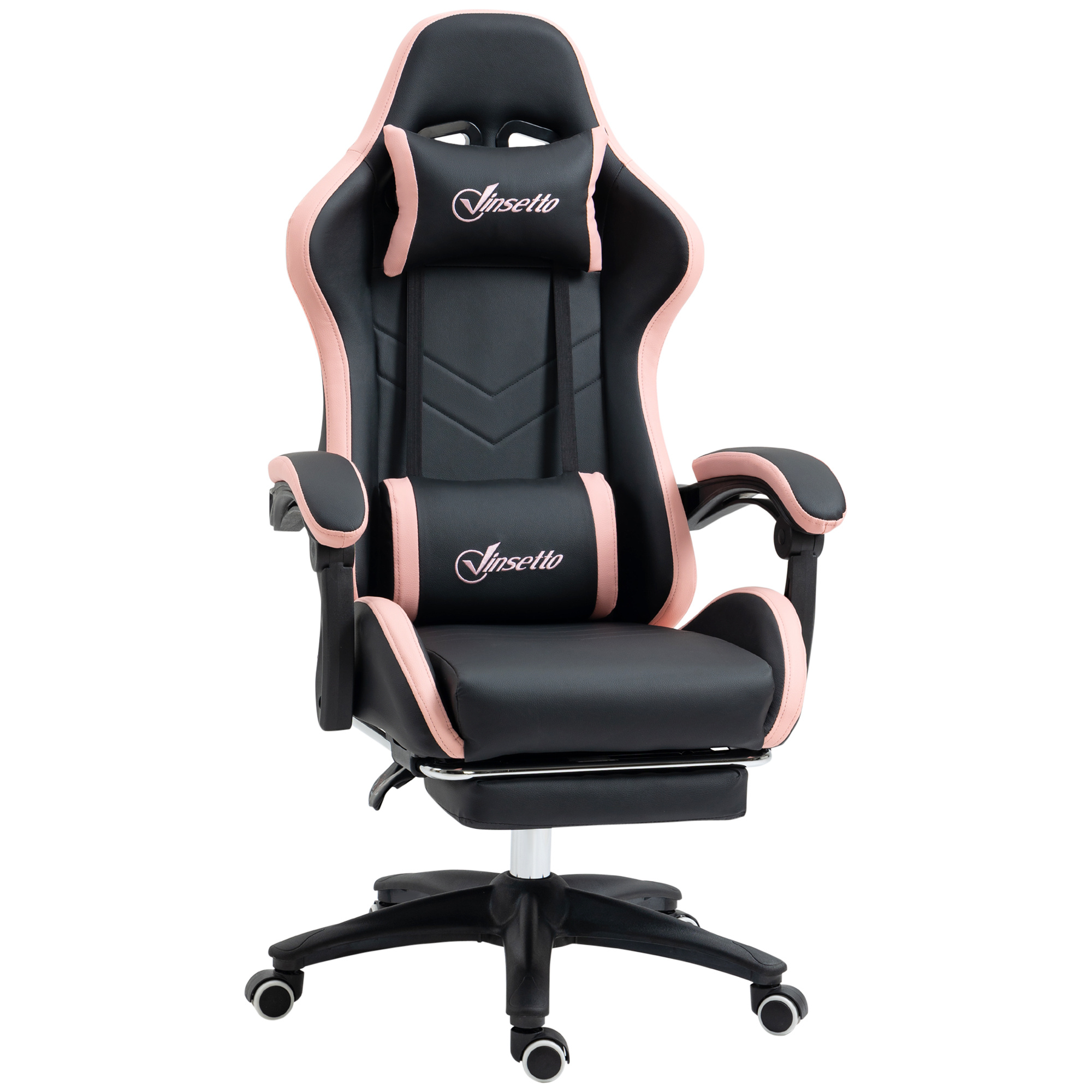 Reclining Gaming Chair with Footrest - Black and Pink PU Leather