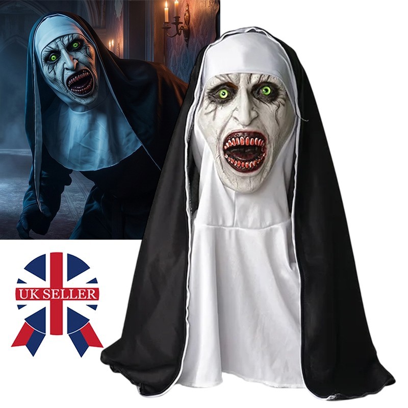 Scary Nun Mask - Full Head Latex Halloween Costume Mask
