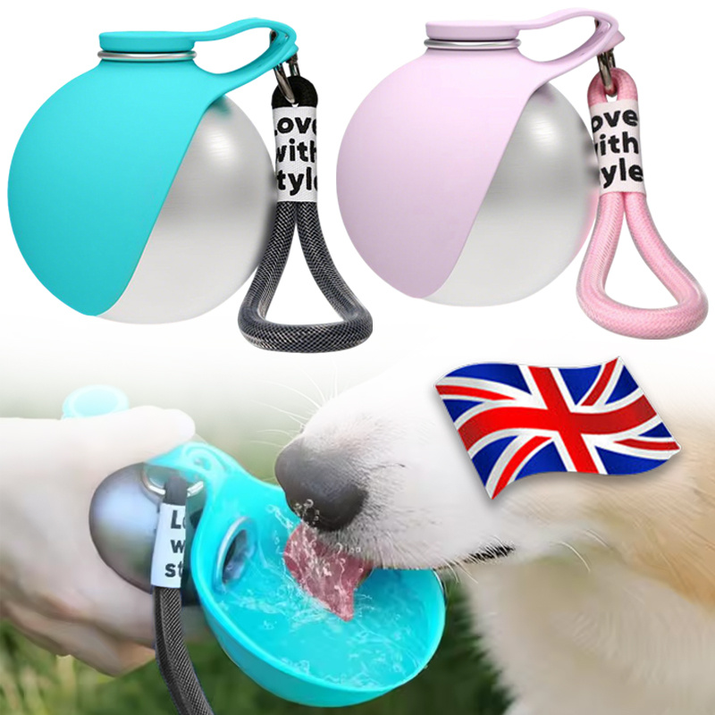 Collapsible Dog Water Bottle – 285ml Stainless Steel with Silicone Bowl