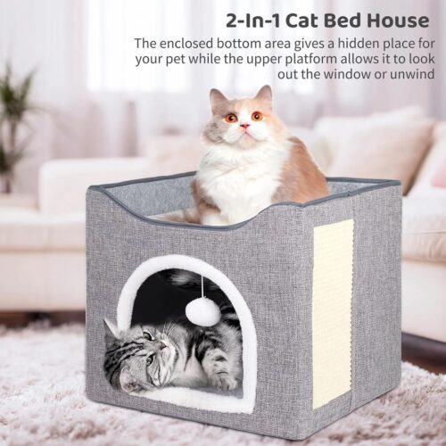 Foldable Cat Bed - 2-in-1 Cat House with Scratching Pad