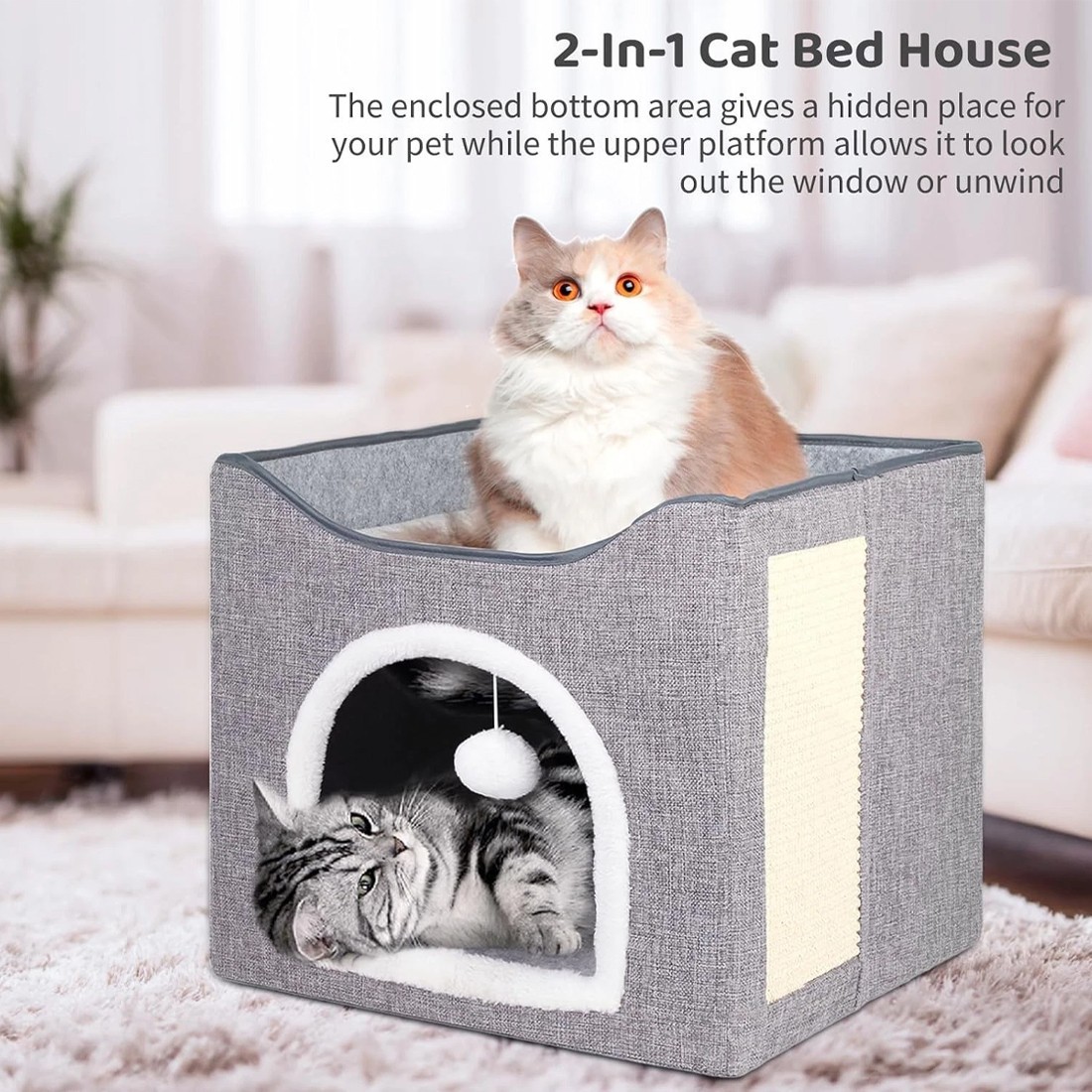 Foldable Cat Bed - 2-in-1 Cat House with Scratching Pad