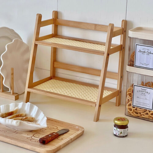 Kitchen Countertop Organiser - 2 Tier Wooden Storage Shelf