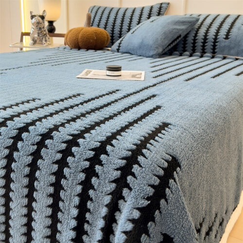 Fleece Throw Blanket – Textured Jacquard Pattern, Blue, Grey or White